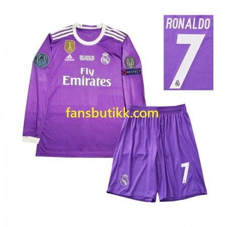 Fotballdrakt Real Madrid Cristiano Ronaldo 7 2016 Barn Retro Bortetrøye Langermet